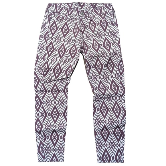 7 FOR ALL MANKIND Cropped Gwenevere JEANS Womens 27 Plum IKAT Print Ankle Skinny - Picture 1 of 12